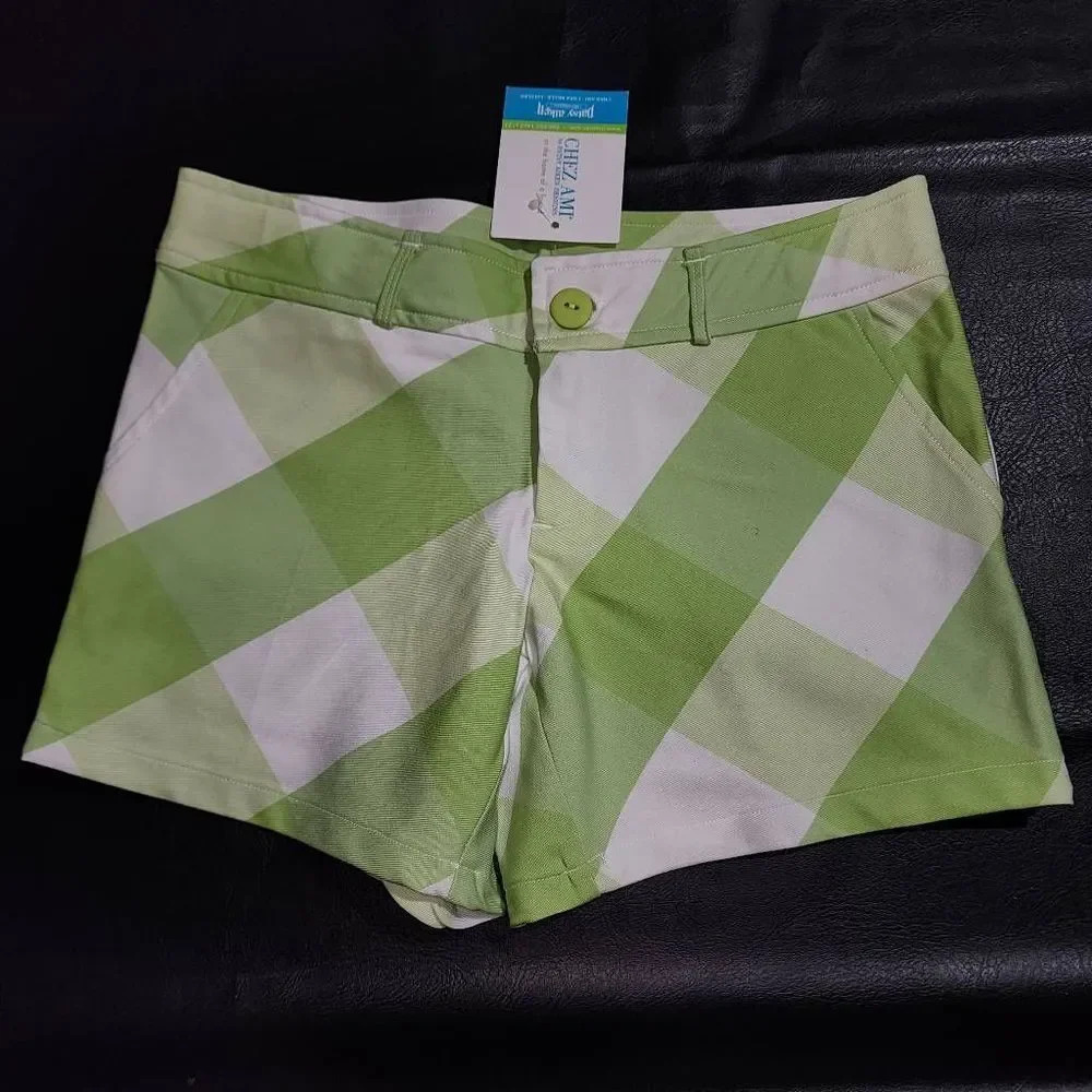 NWT Chez Ami Patsy Aiken Girls Lime White‎ Check Alexa Shorts 10 New